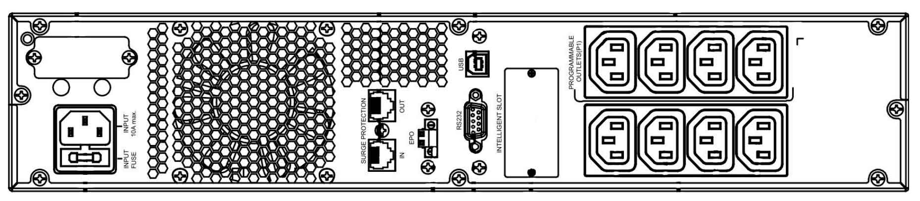 Задняя панель ИБП ELTENA Intelligent III 1100RT
