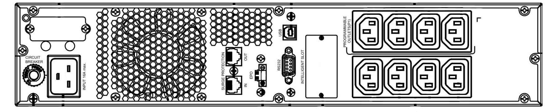 Задняя панель ИБП ELTENA Intelligent III 2000RT 