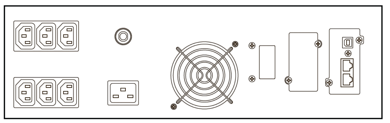 Задняя панель ИБП ИМПУЛЬС ЮНИОР ПРО 2000 РТ 
