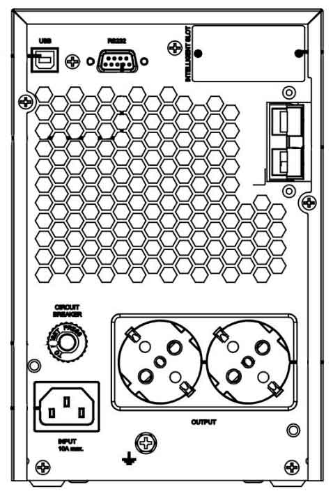 Задняя панель ИБП ELTENA Monolith E1000LT