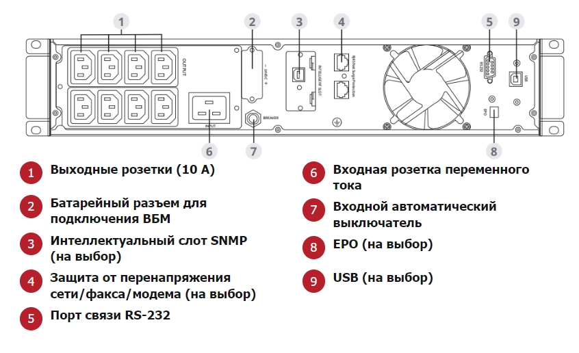 Задняя панель ИБП ИМПУЛЬС ФРИСТАЙЛ 1000 ВА